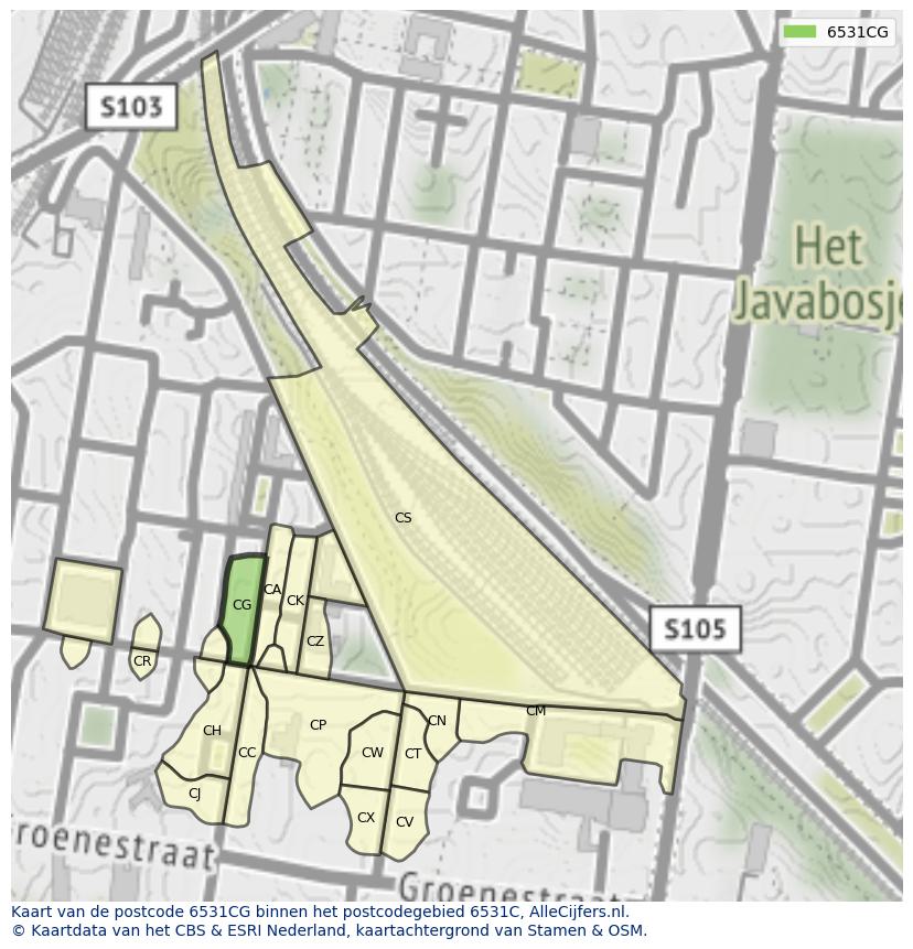 Afbeelding van het postcodegebied 6531 CG op de kaart.