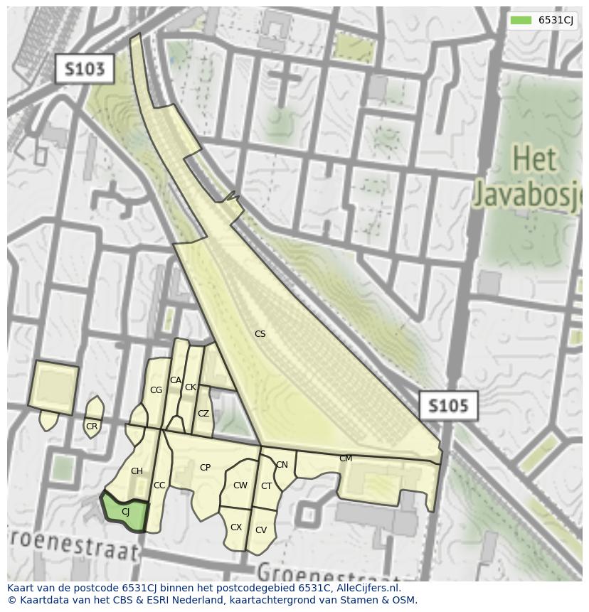Afbeelding van het postcodegebied 6531 CJ op de kaart.