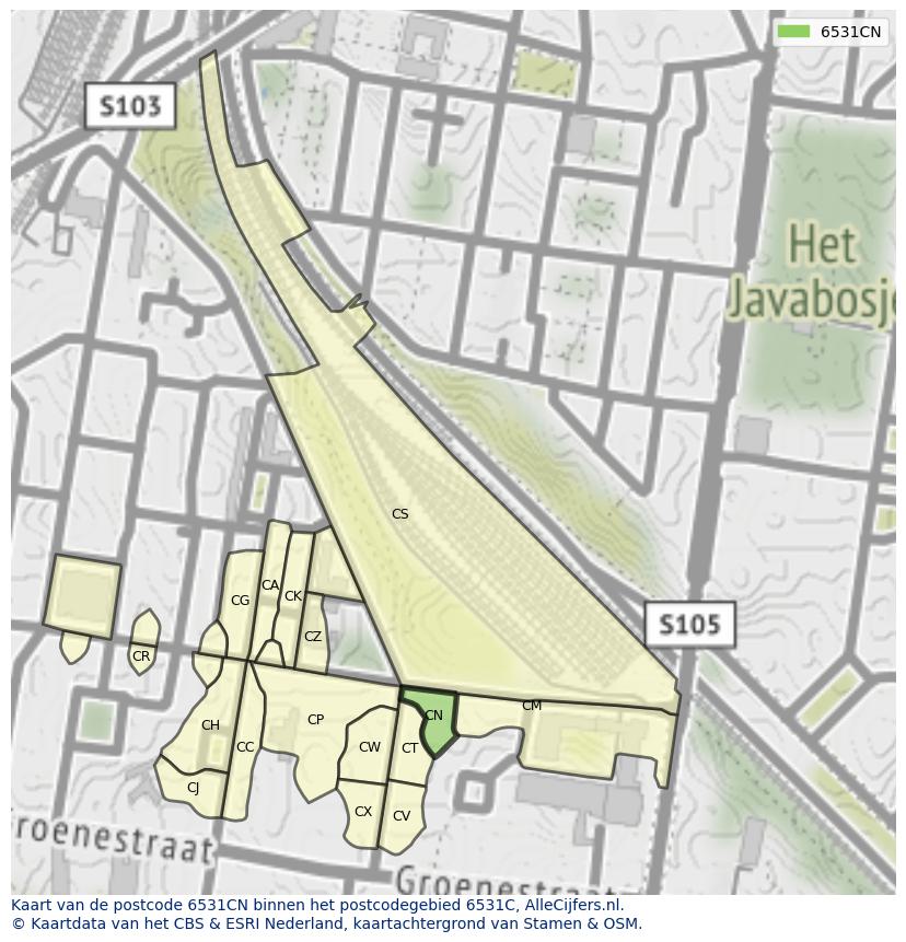 Afbeelding van het postcodegebied 6531 CN op de kaart.