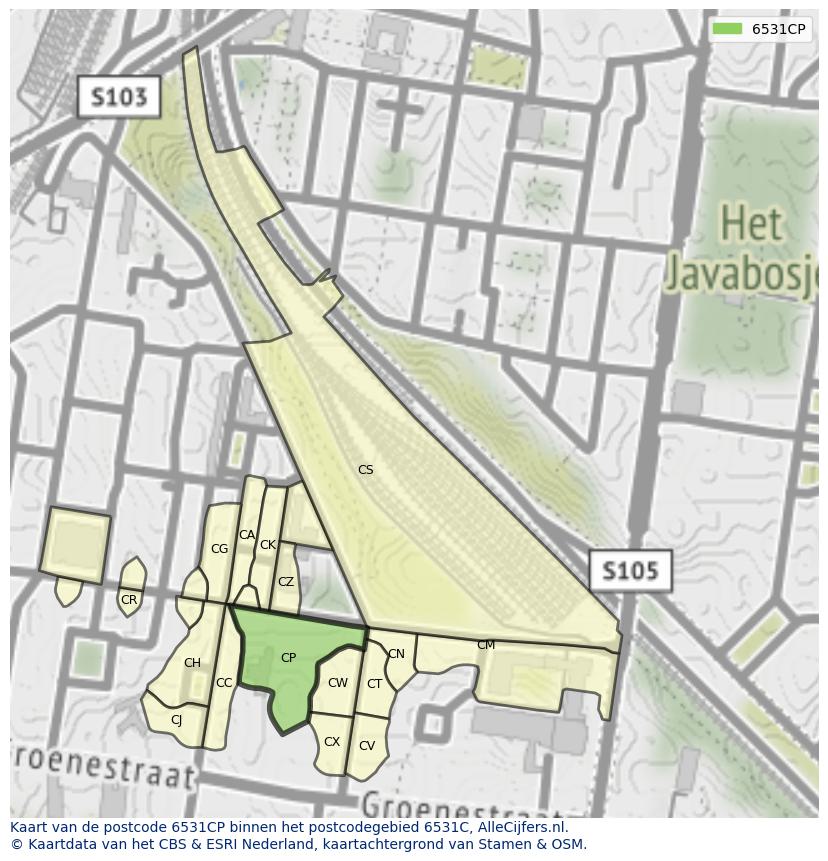 Afbeelding van het postcodegebied 6531 CP op de kaart.