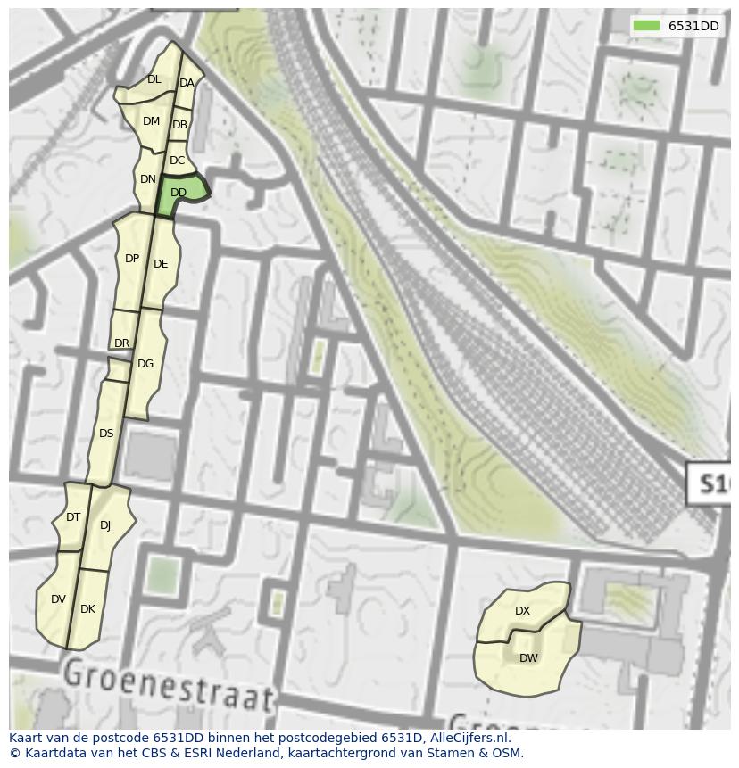 Afbeelding van het postcodegebied 6531 DD op de kaart.