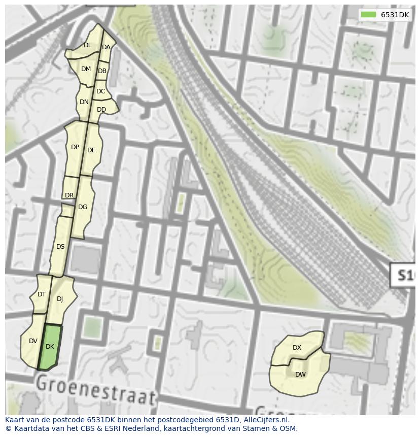 Afbeelding van het postcodegebied 6531 DK op de kaart.