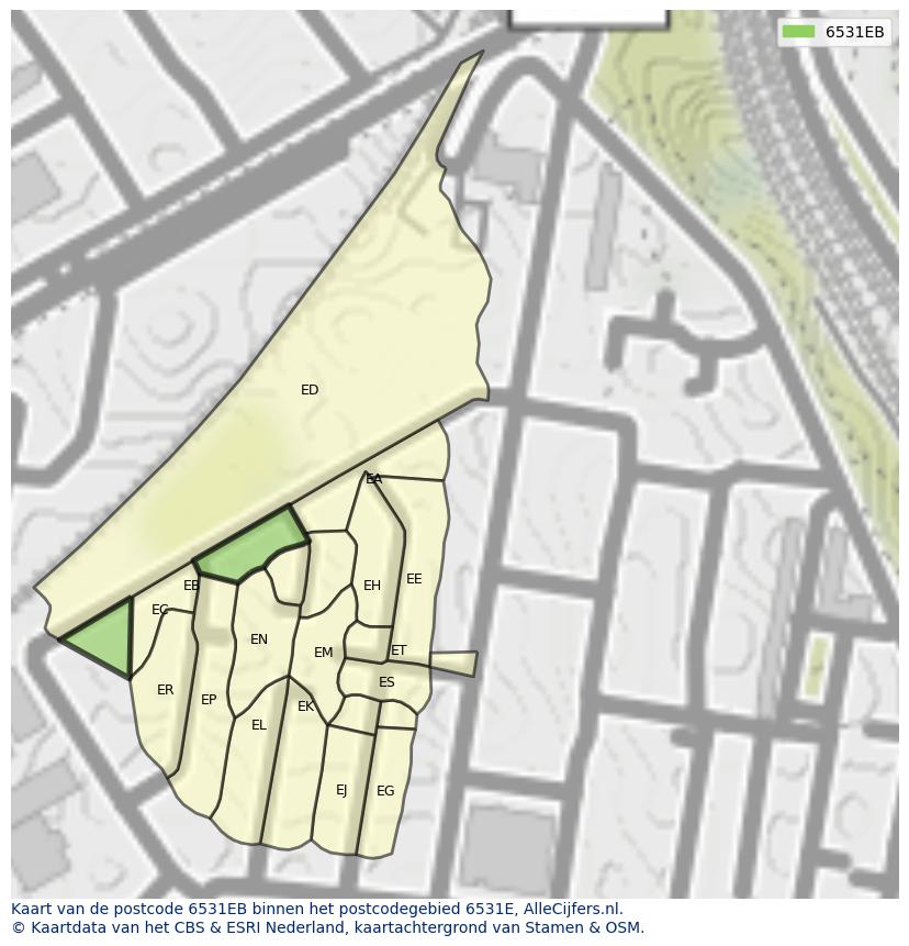 Afbeelding van het postcodegebied 6531 EB op de kaart.