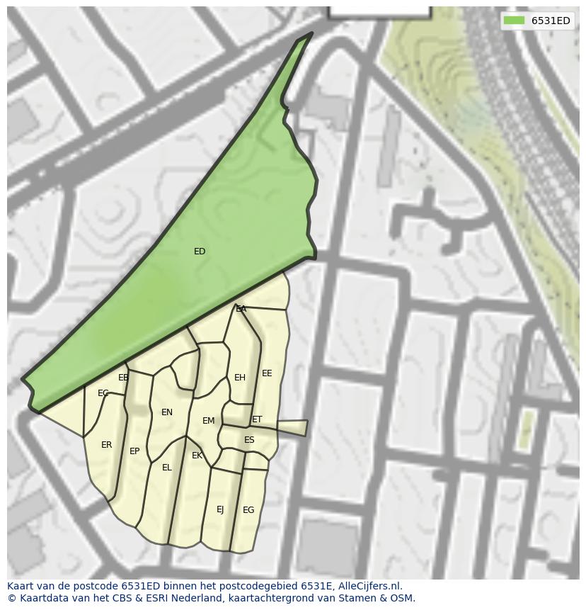 Afbeelding van het postcodegebied 6531 ED op de kaart.
