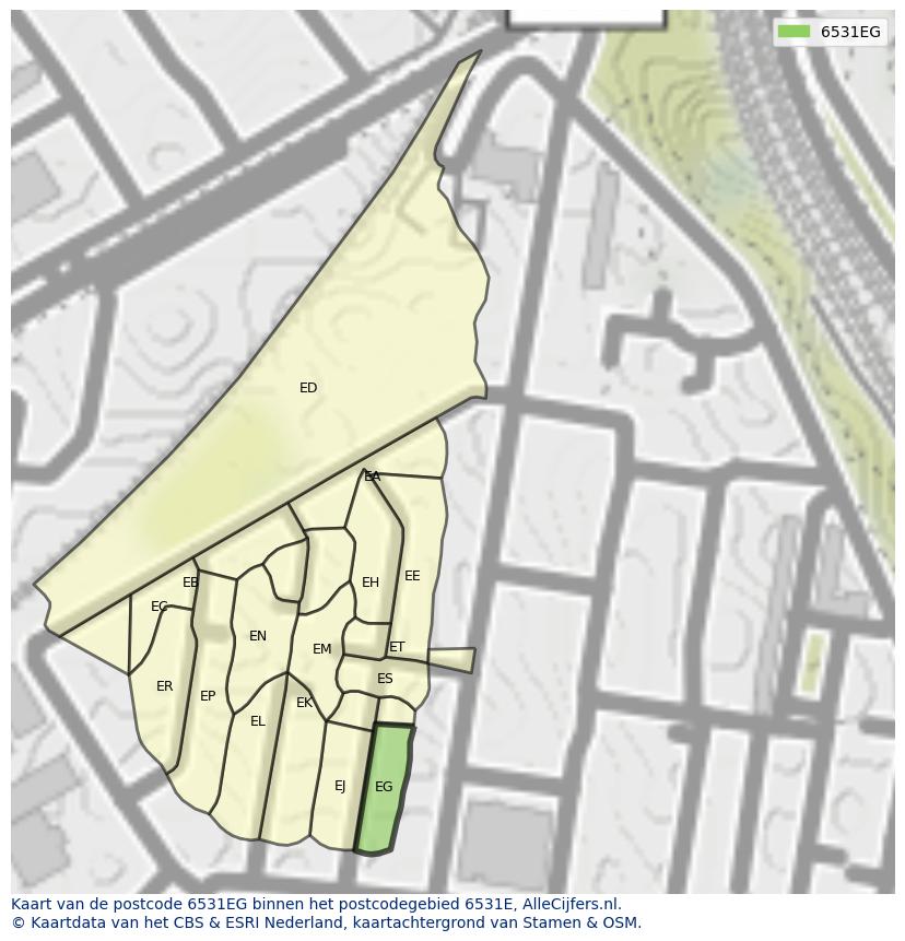 Afbeelding van het postcodegebied 6531 EG op de kaart.