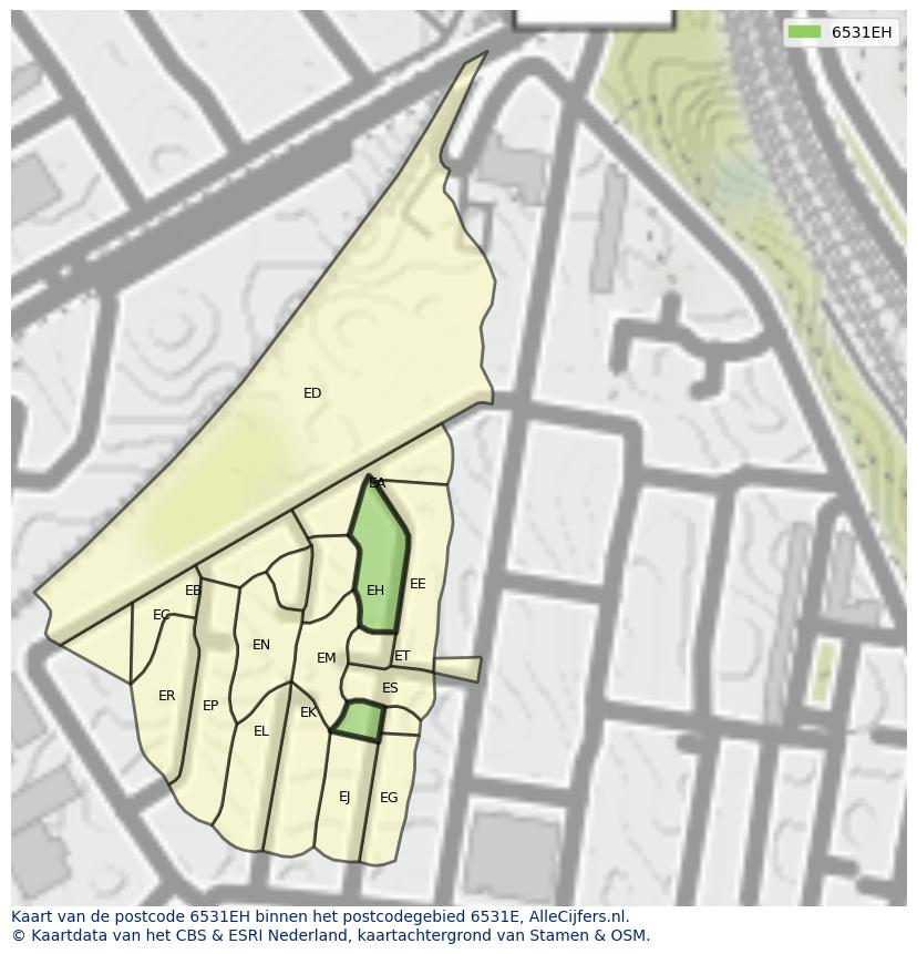 Afbeelding van het postcodegebied 6531 EH op de kaart.