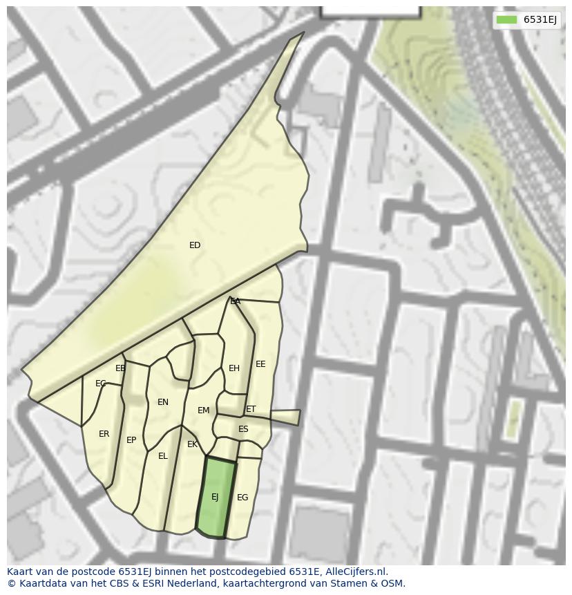 Afbeelding van het postcodegebied 6531 EJ op de kaart.