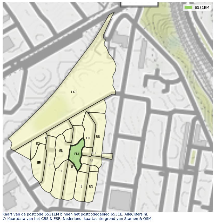 Afbeelding van het postcodegebied 6531 EM op de kaart.