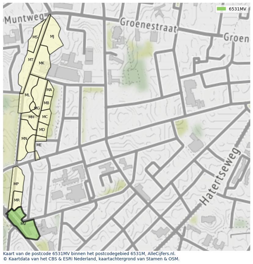 Afbeelding van het postcodegebied 6531 MV op de kaart.