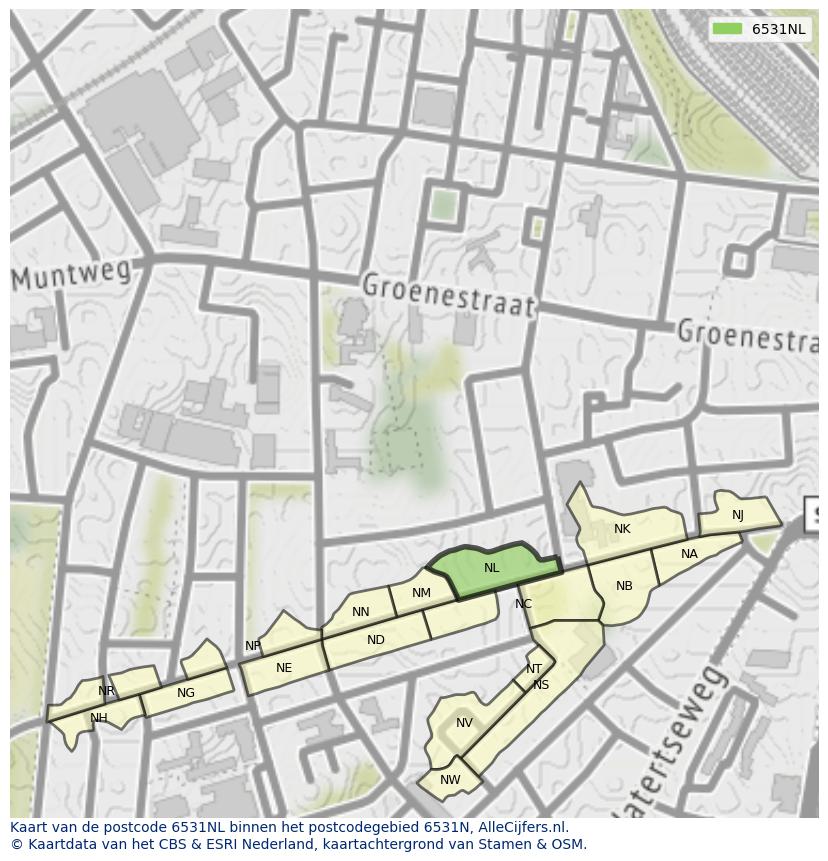 Afbeelding van het postcodegebied 6531 NL op de kaart.