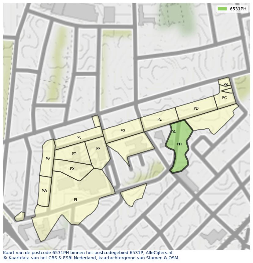 Afbeelding van het postcodegebied 6531 PH op de kaart.