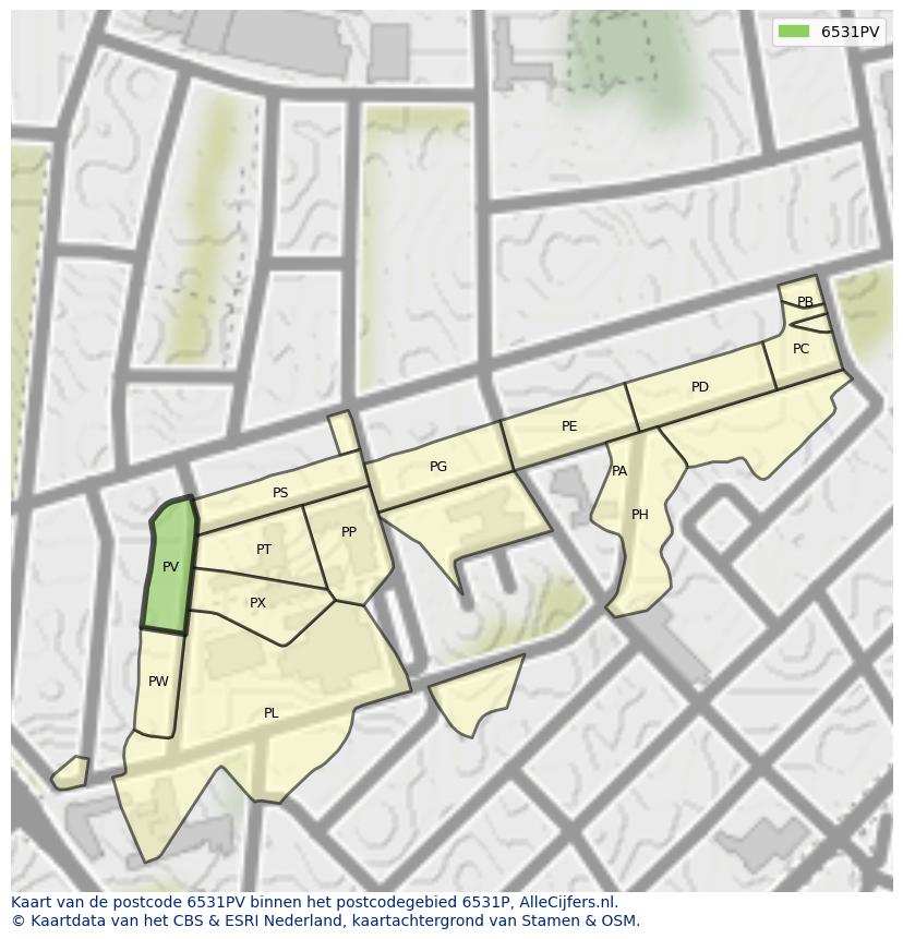 Afbeelding van het postcodegebied 6531 PV op de kaart.