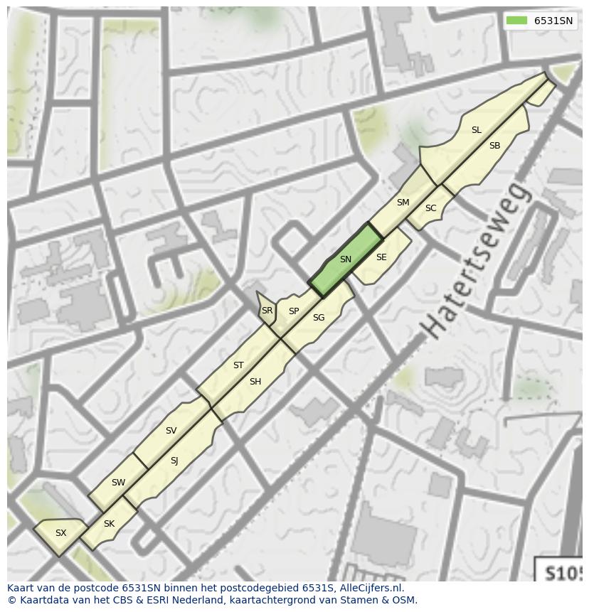 Afbeelding van het postcodegebied 6531 SN op de kaart.