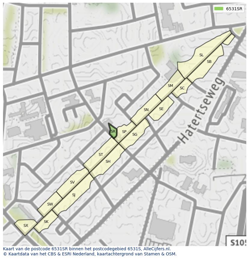 Afbeelding van het postcodegebied 6531 SR op de kaart.