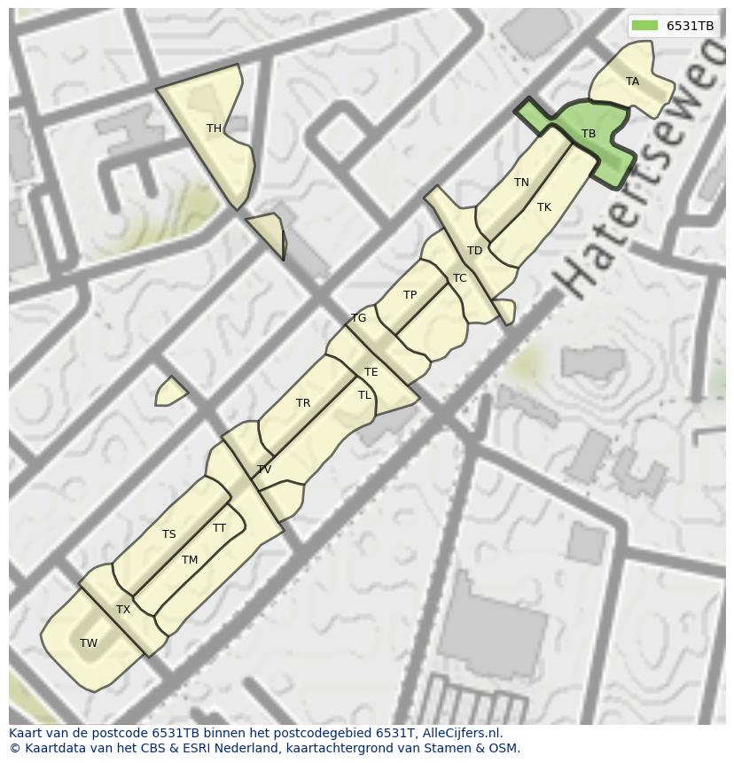 Afbeelding van het postcodegebied 6531 TB op de kaart.