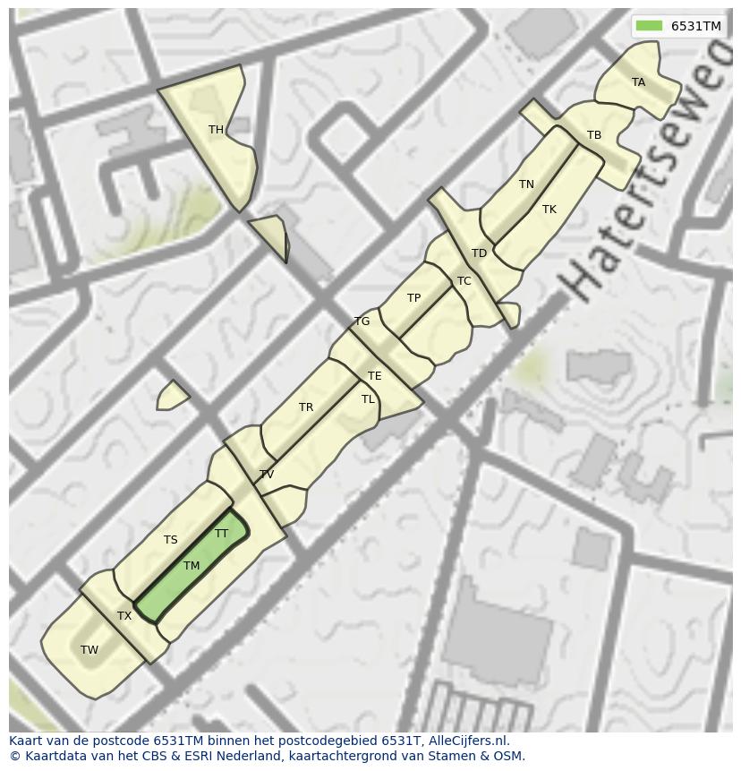 Afbeelding van het postcodegebied 6531 TM op de kaart.
