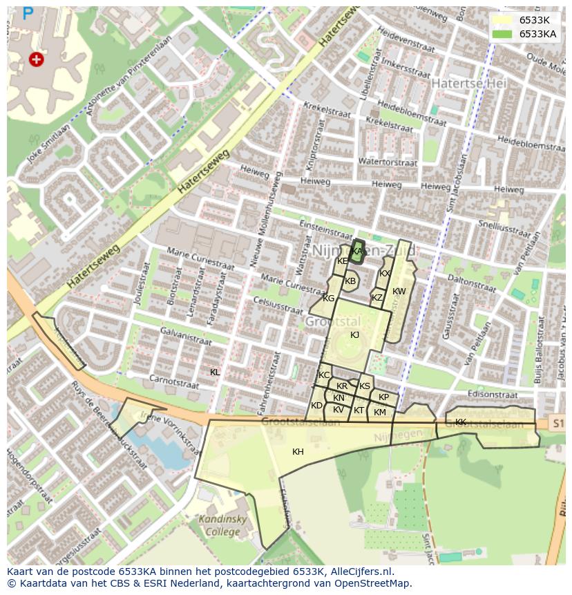 Afbeelding van het postcodegebied 6533 KA op de kaart.