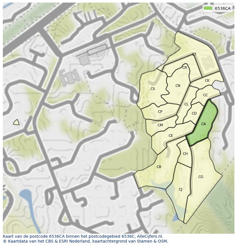Afbeelding van het postcodegebied 6536 CA op de kaart.