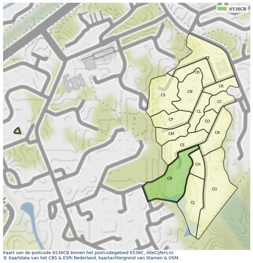 Afbeelding van het postcodegebied 6536 CB op de kaart.