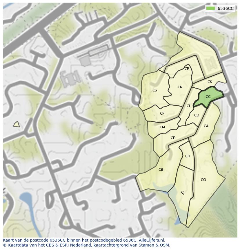Afbeelding van het postcodegebied 6536 CC op de kaart.