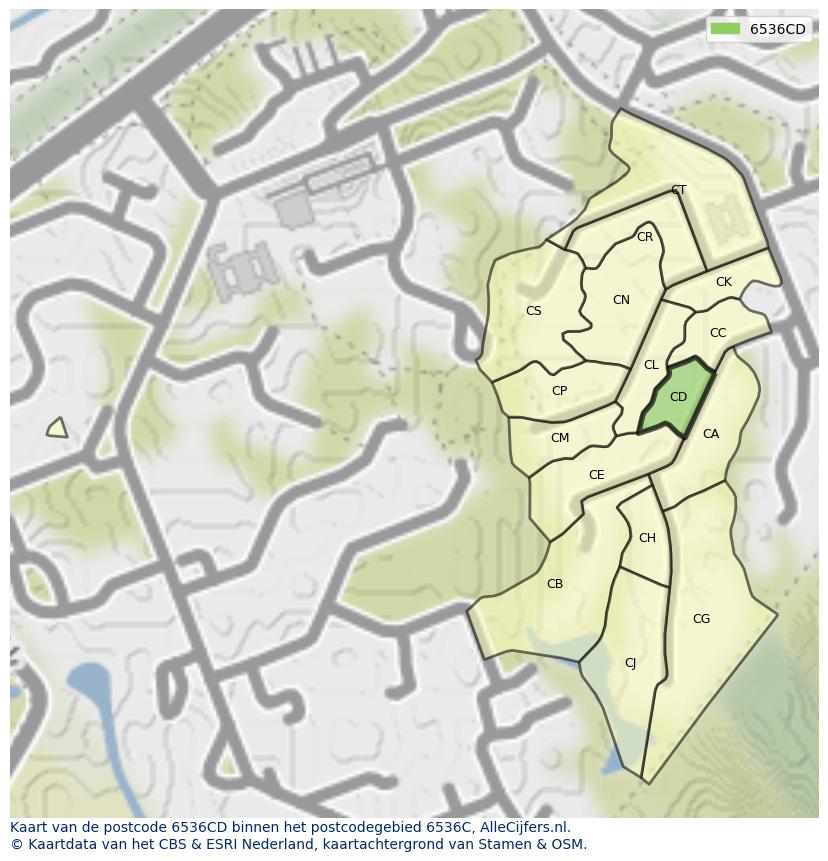 Afbeelding van het postcodegebied 6536 CD op de kaart.