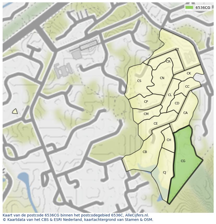 Afbeelding van het postcodegebied 6536 CG op de kaart.