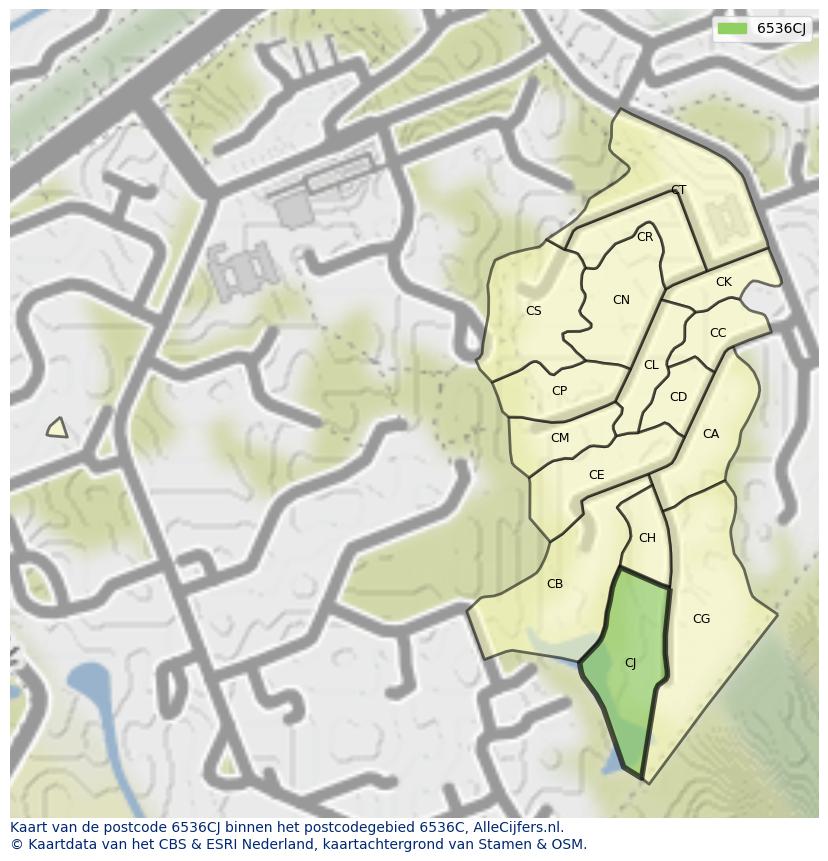 Afbeelding van het postcodegebied 6536 CJ op de kaart.