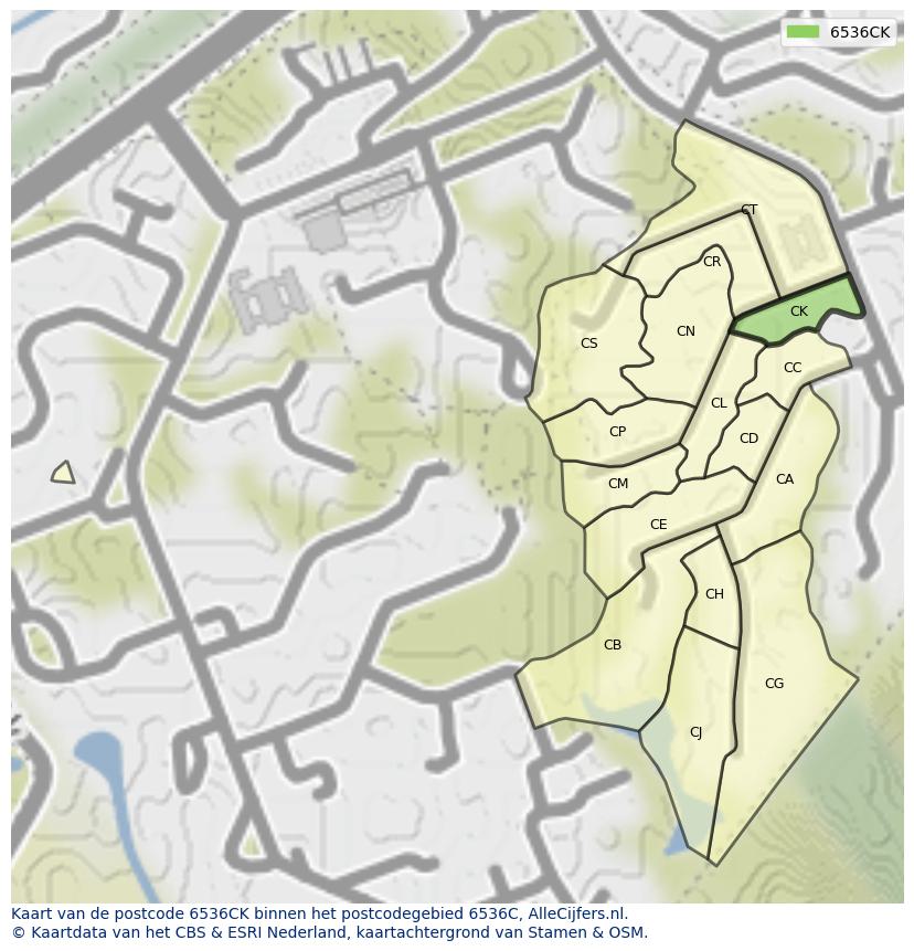 Afbeelding van het postcodegebied 6536 CK op de kaart.