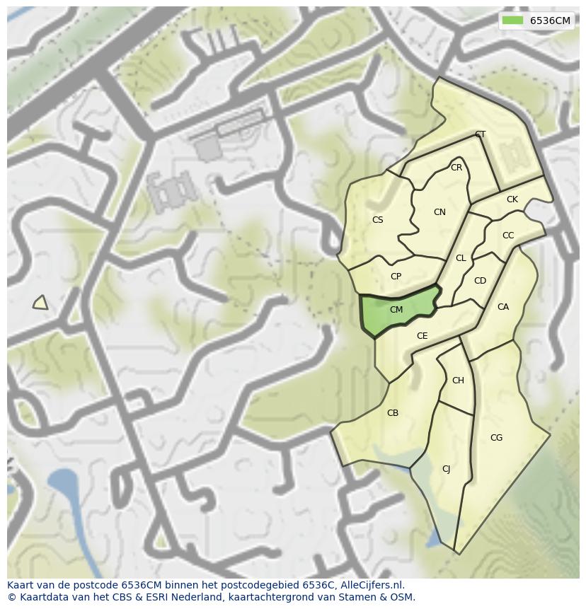 Afbeelding van het postcodegebied 6536 CM op de kaart.