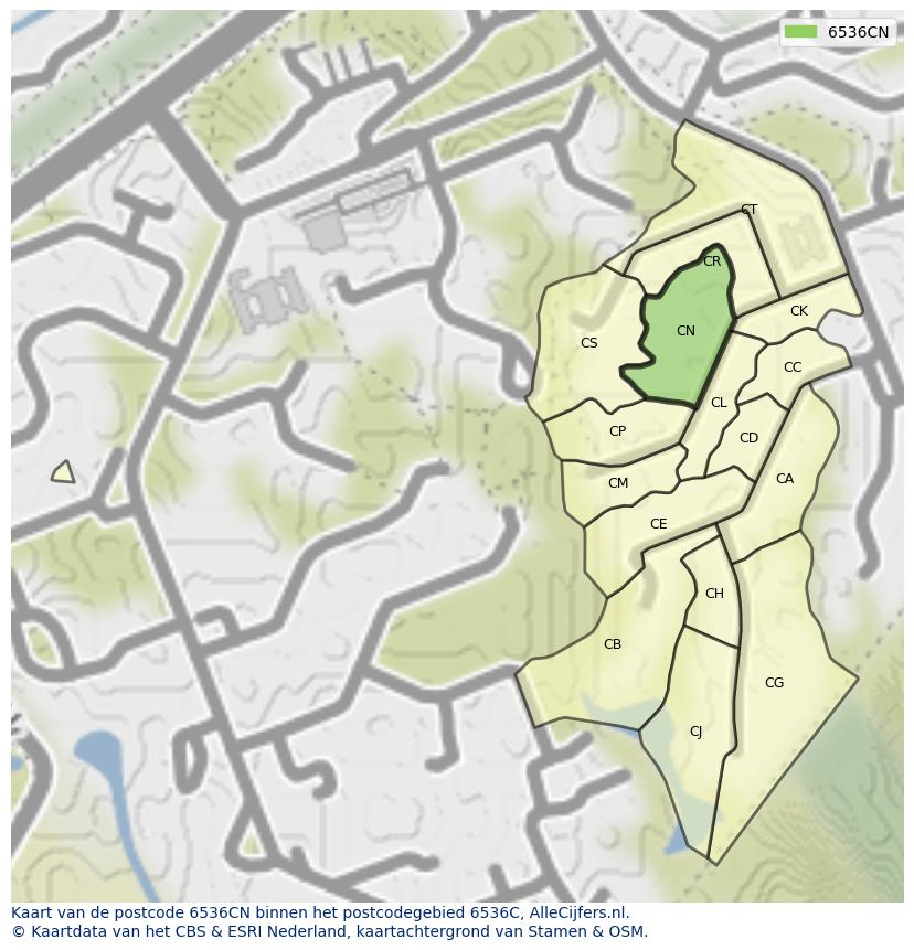 Afbeelding van het postcodegebied 6536 CN op de kaart.