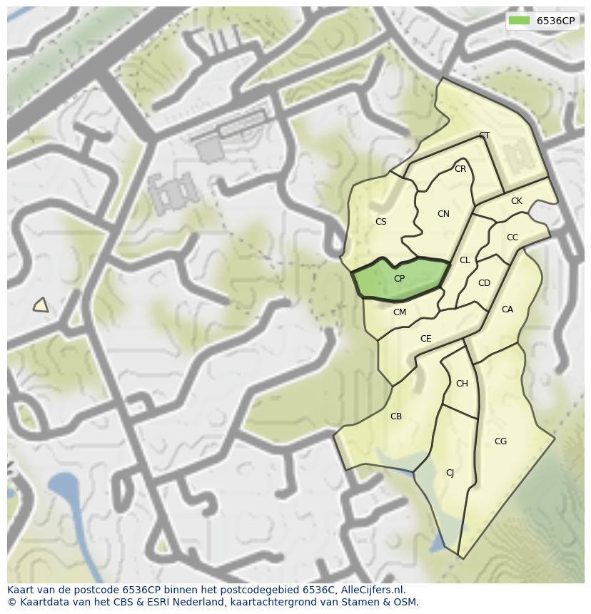 Afbeelding van het postcodegebied 6536 CP op de kaart.