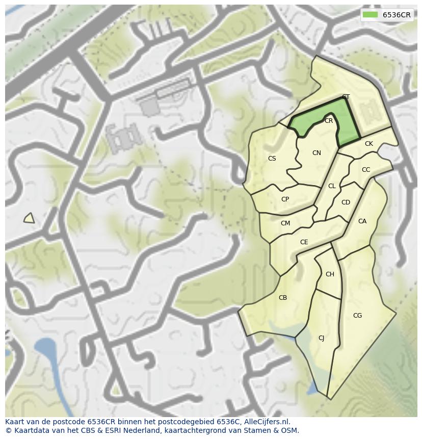 Afbeelding van het postcodegebied 6536 CR op de kaart.