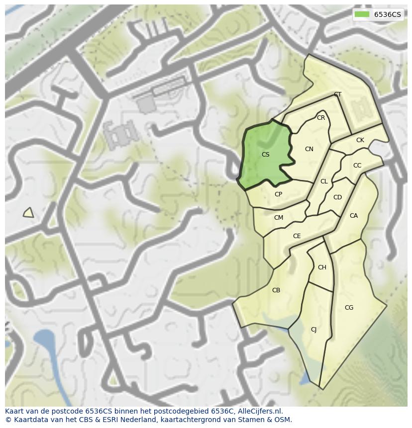 Afbeelding van het postcodegebied 6536 CS op de kaart.