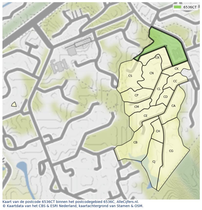 Afbeelding van het postcodegebied 6536 CT op de kaart.