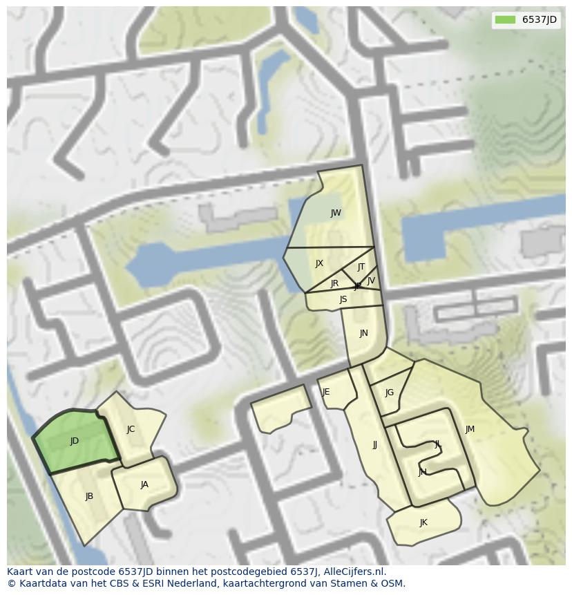 Afbeelding van het postcodegebied 6537 JD op de kaart.
