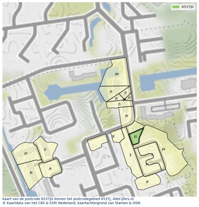 Afbeelding van het postcodegebied 6537 JG op de kaart.