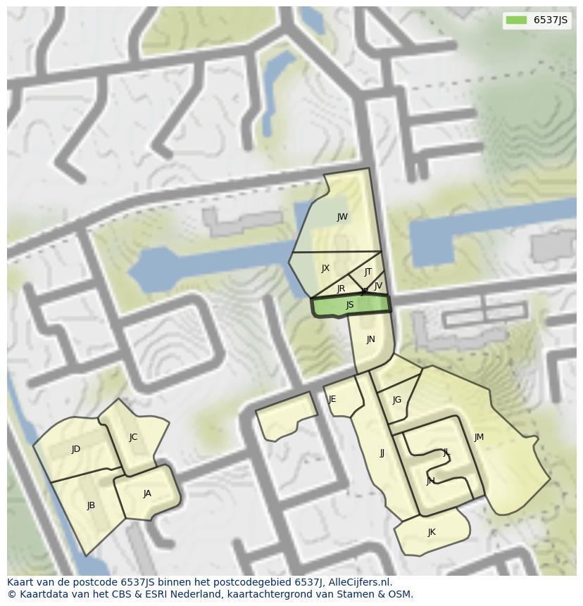 Afbeelding van het postcodegebied 6537 JS op de kaart.