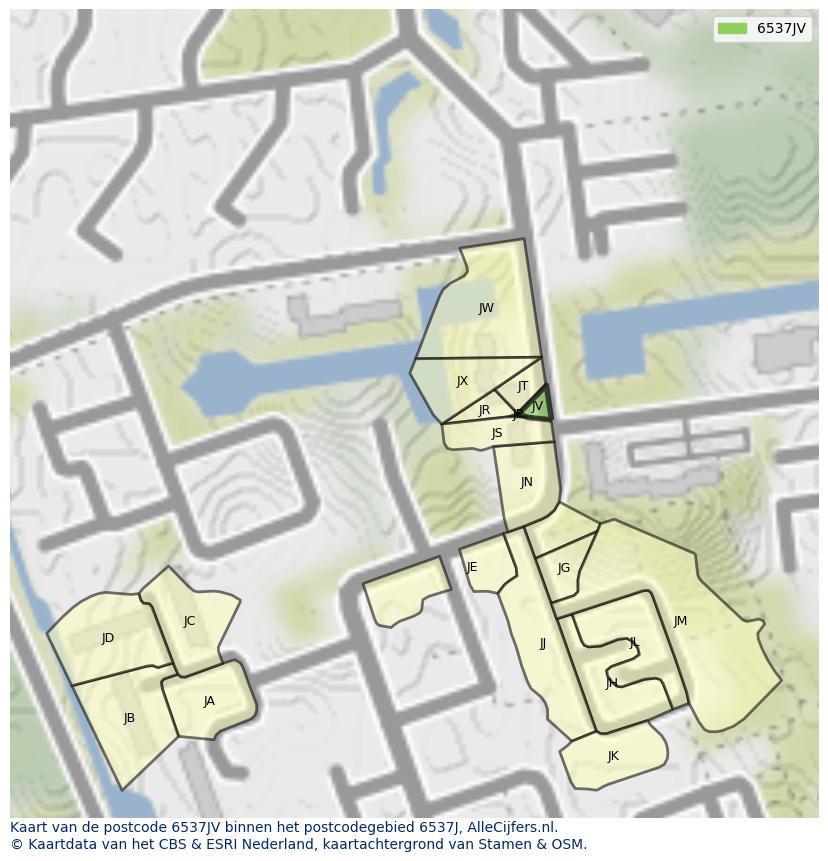 Afbeelding van het postcodegebied 6537 JV op de kaart.