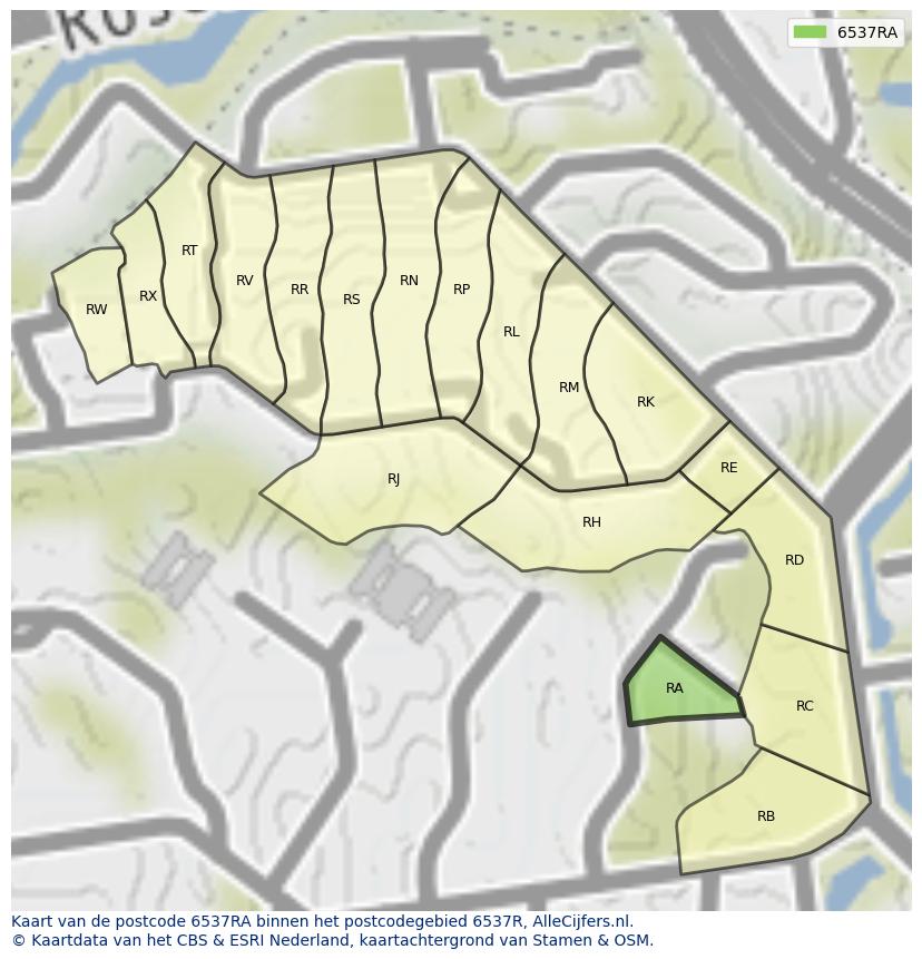 Afbeelding van het postcodegebied 6537 RA op de kaart.
