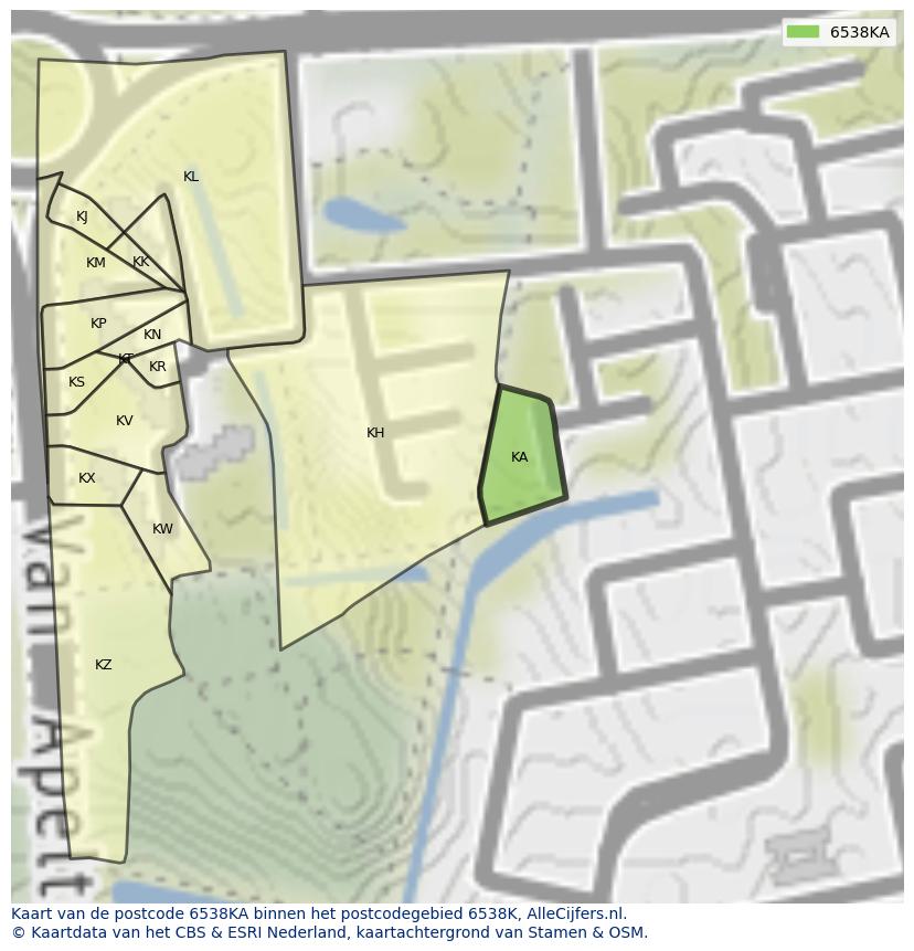 Afbeelding van het postcodegebied 6538 KA op de kaart.