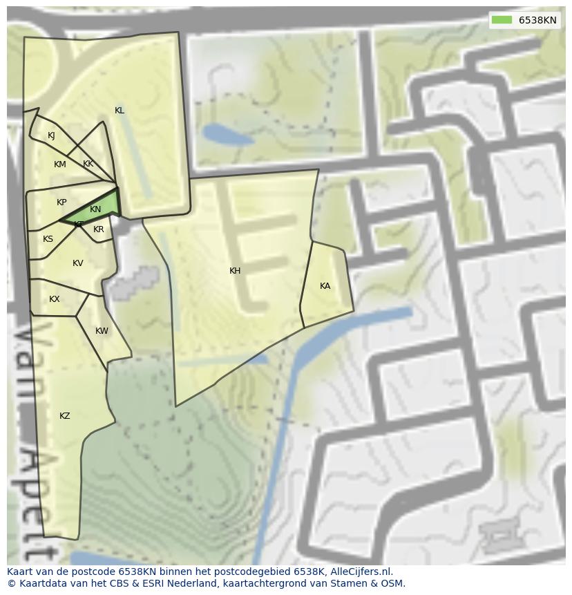 Afbeelding van het postcodegebied 6538 KN op de kaart.