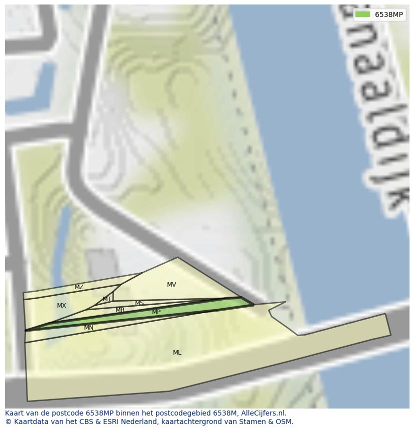 Afbeelding van het postcodegebied 6538 MP op de kaart.
