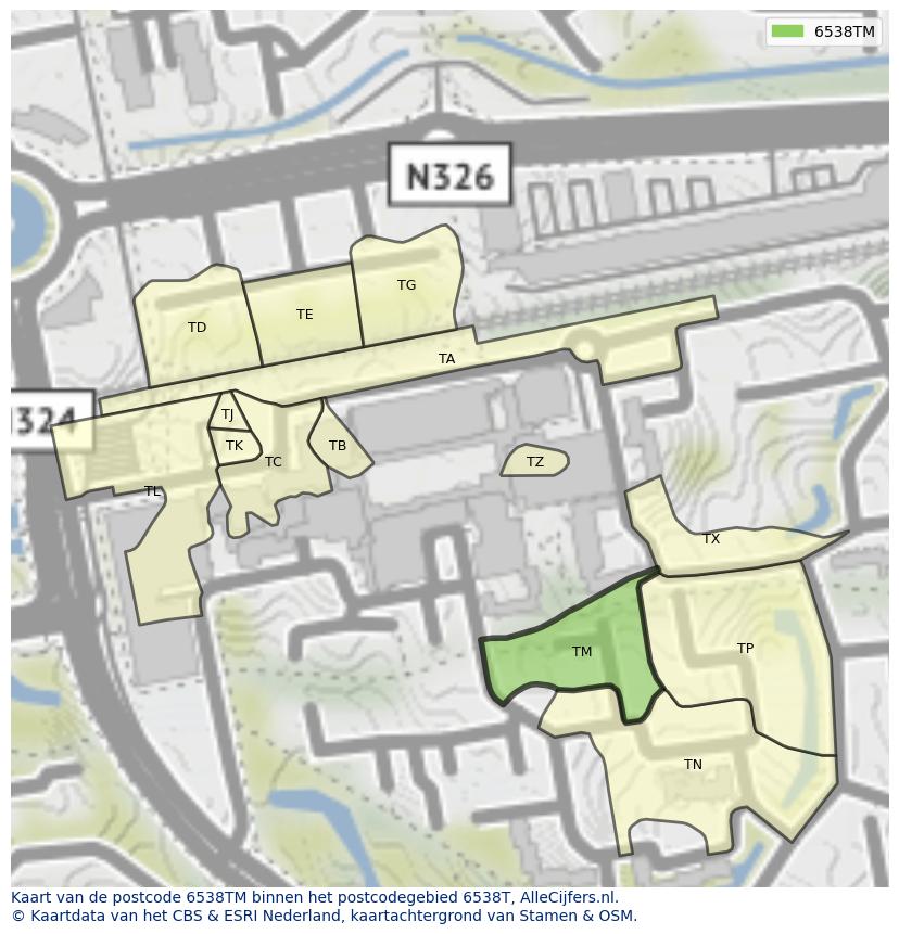 Afbeelding van het postcodegebied 6538 TM op de kaart.