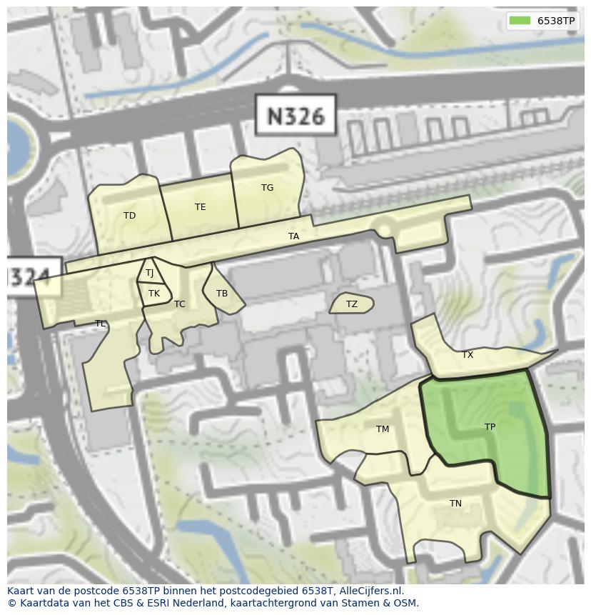 Afbeelding van het postcodegebied 6538 TP op de kaart.