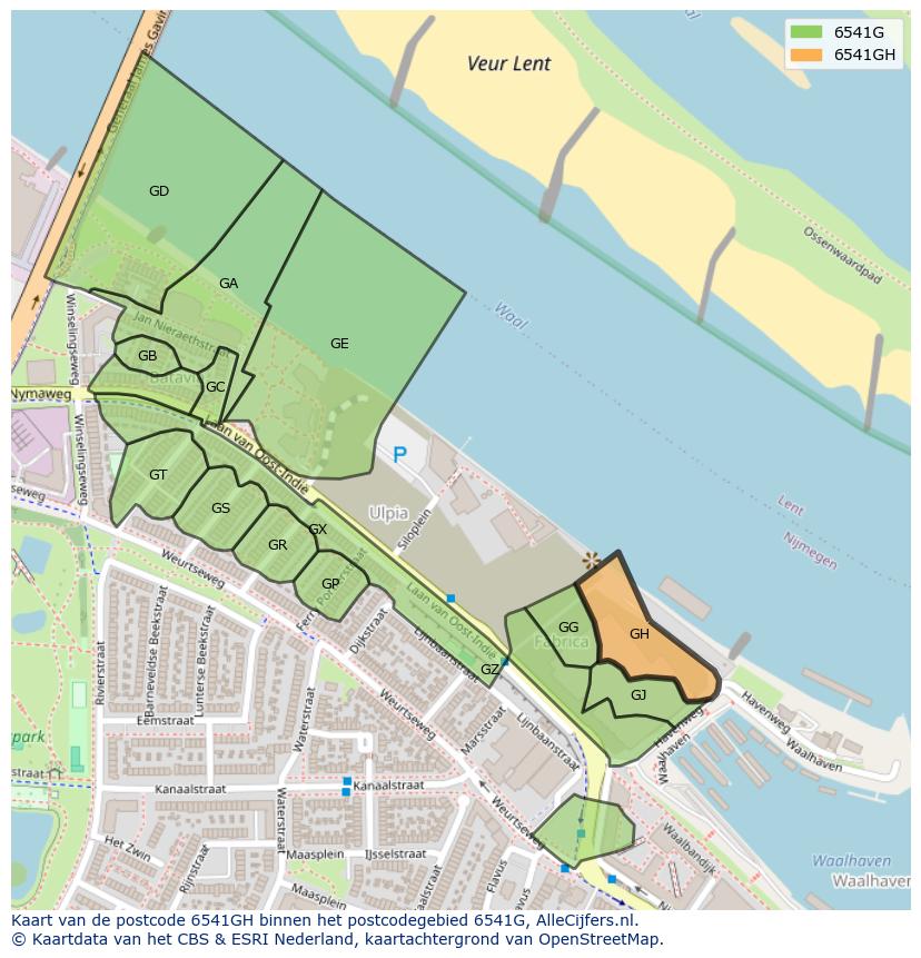 Afbeelding van het postcodegebied 6541 GH op de kaart.