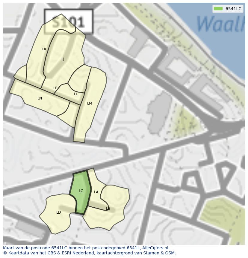 Afbeelding van het postcodegebied 6541 LC op de kaart.