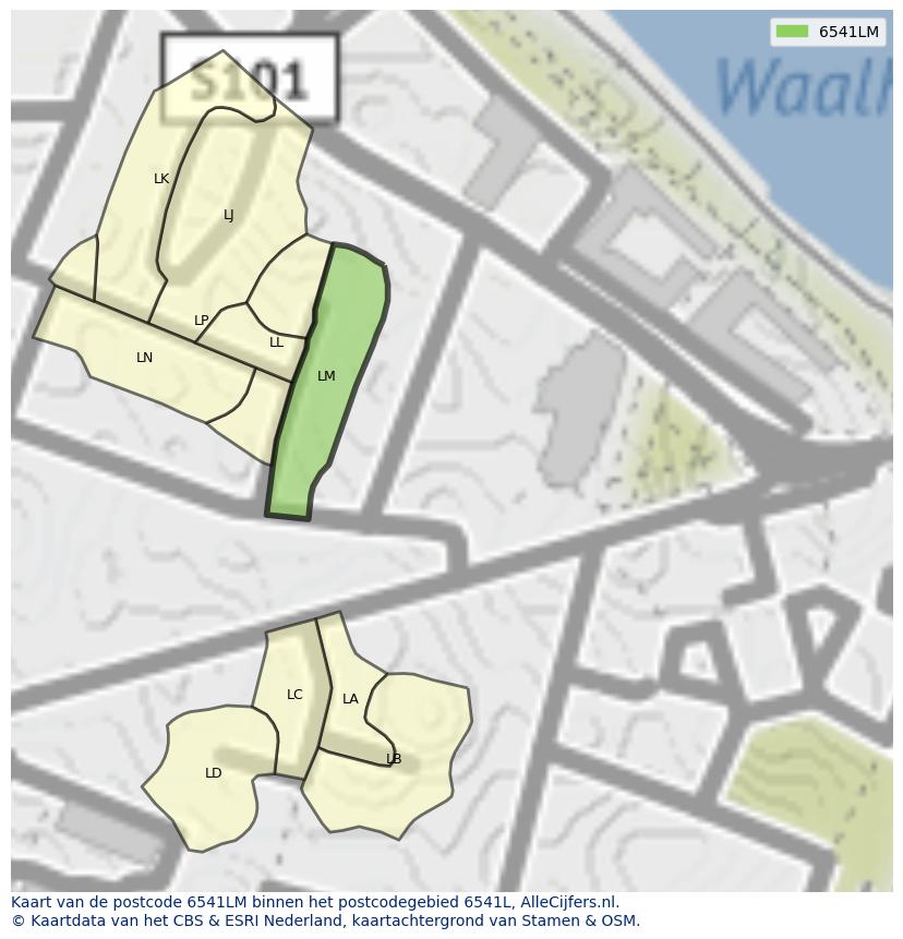 Afbeelding van het postcodegebied 6541 LM op de kaart.