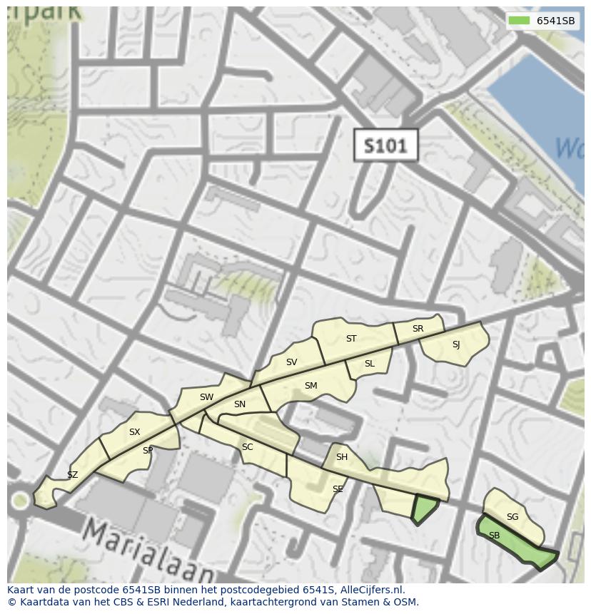 Afbeelding van het postcodegebied 6541 SB op de kaart.