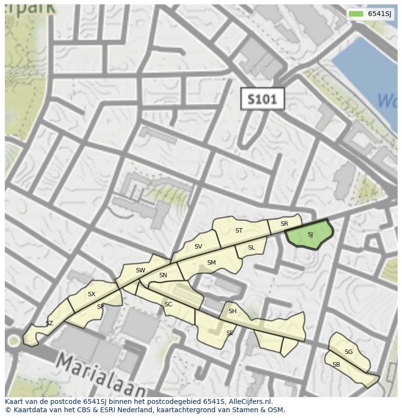 Afbeelding van het postcodegebied 6541 SJ op de kaart.
