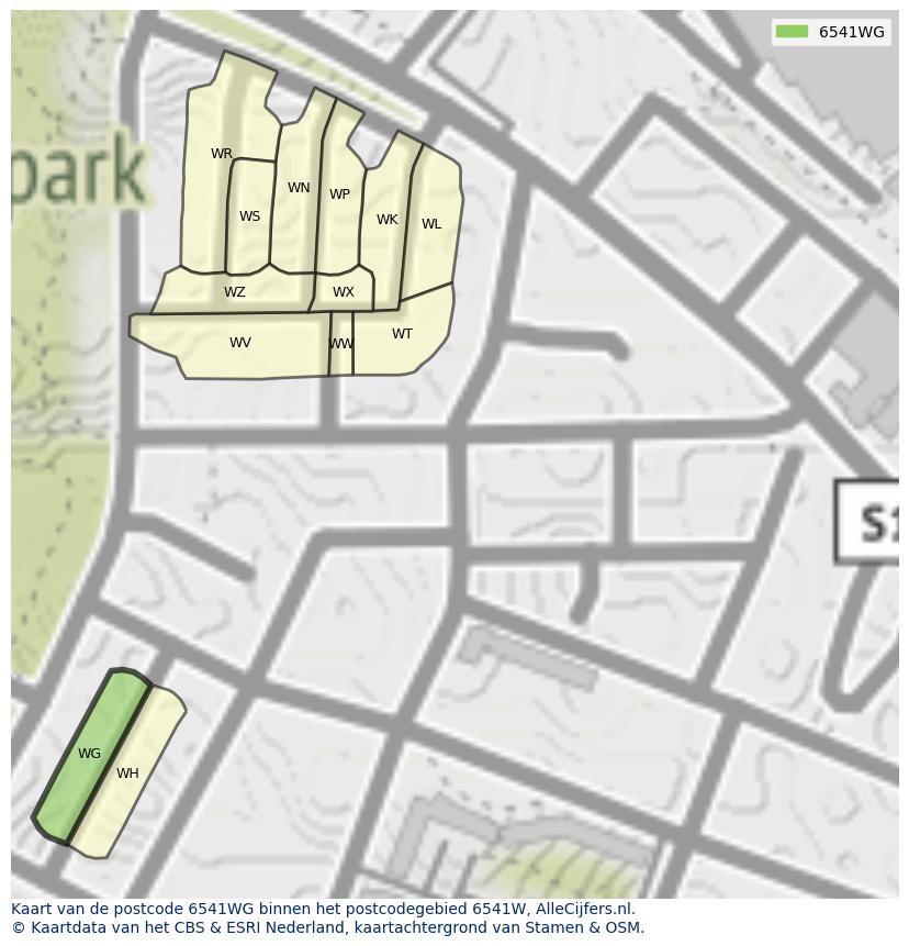 Afbeelding van het postcodegebied 6541 WG op de kaart.